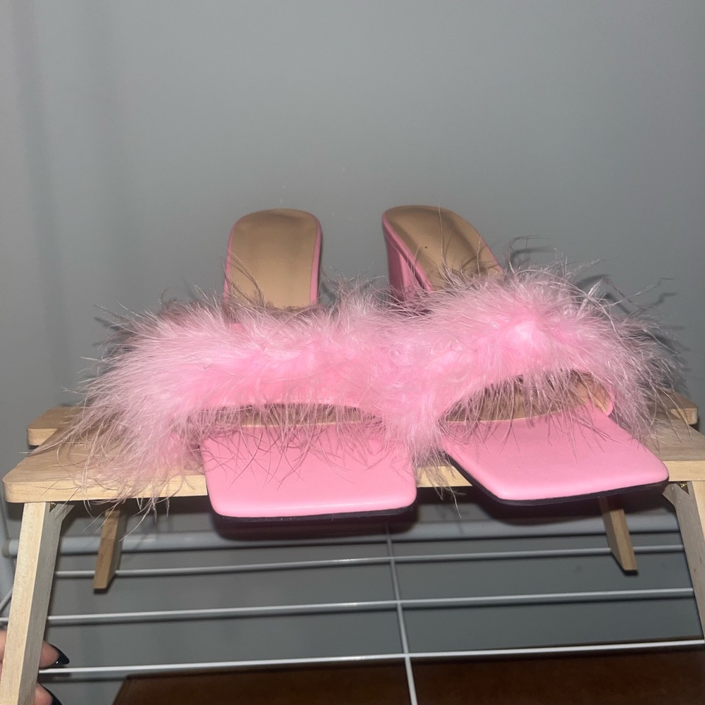 pink furry heels